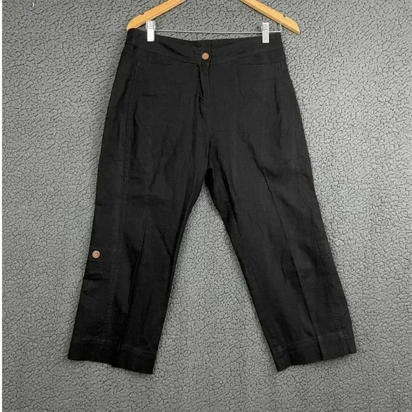 Woolrich Black Linen Cotton Capri Pants Sz 6 Style 1210 Casual Pockets Women's - Picture 7 of 14